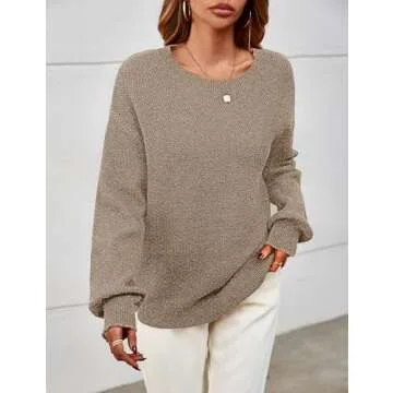 MEROKEETY Women's 2024 Fall Winter Oversized Pullover Sweater Trendy Crew Neck Long Sleeve Heathered Knit Jumper Tops Mocha Large