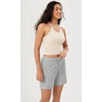 ODODOS Women's Crop Seamless Rib-Knit Camisole Strappy Racerback Crop Tank Tops, Longline Crop, Ivory, Medium/Large