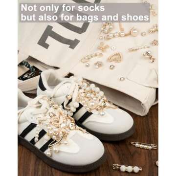 DoDoBeads 60 Pcs Junk Socks Charms Kit, Gold Charms for Socks, Brooches and Pins for Women, Charms f...