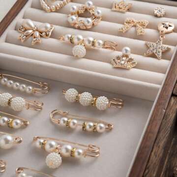 DoDoBeads 60 Pcs Junk Socks Charms Kit, Gold Charms for Socks, Brooches and Pins for Women, Charms for Socks Safety Pin, Junk Charms for Socks, Pearl Sock Charms, Rhinestone Junk Socks Charms