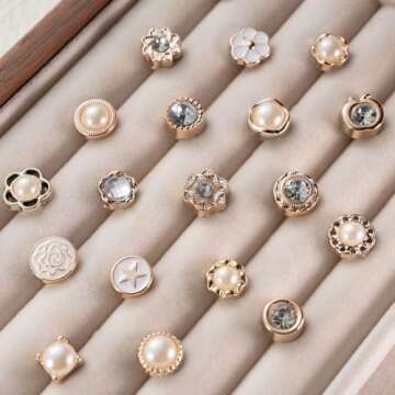 DoDoBeads 60 Pcs Junk Socks Charms Kit, Gold Charms for Socks, Brooches and Pins for Women, Charms for Socks Safety Pin, Junk Charms for Socks, Pearl Sock Charms, Rhinestone Junk Socks Charms