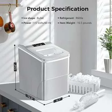AGLUCKY Ice Makers Countertop with Self-Cleaning, 26lbs/24hrs, 9 Cubes Ready in 6 Mins, Portable Ice Machine with 2 Sizes Bullet Ice/Ice Scoop/Basket for Home/Kitchen/Office/Bar/Party, Grey