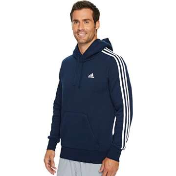 adidas Men's Essentials 3-stripes Pullover Hoodie, Collegiate Navy/White, Large