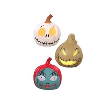 The Nightmare Before Christmas Mini Light Up Pumpkins Jack, Sally, Oogie Boogie, 3.25"