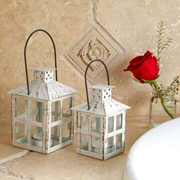 Kate Aspen White Vintage Distressed Rustic Candle Holder Lantern (6 Inch)
