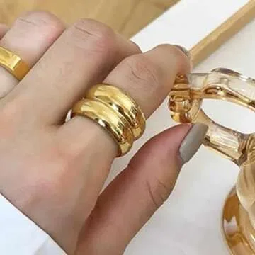 Harry and Henry Chunky Gold Rings for Women Non Turnish Gold Plated Rings That Don't Tarnish Chunky Rings Simple Stackable Band Rings Jewelry Minimalist Gold Jewelry for Women