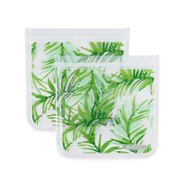 Full Circle Ziptuck Reusable Sandwich Bag - Multi-Use Leak-Free Food-Safe Storage Bag, BPA-Free – Set of 2 Sandwich Bags, Palm Leaves