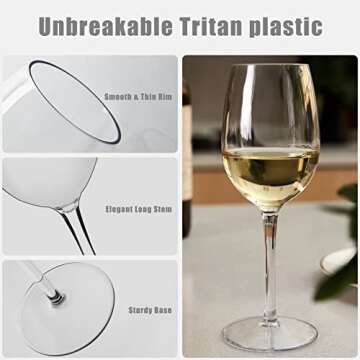 MICHLEY Floating Wine Glasses for Pool Unbreakable Tritan Plastic Red Wine Glasses with Stem Poolside Floating Cups 12.5 OZ, Dishwasher Safe, Set of 6