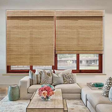LANTIME Wood Cordless Roman Shades, Lined Blackout Bamboo Window Shades Blinds, Rubkhari