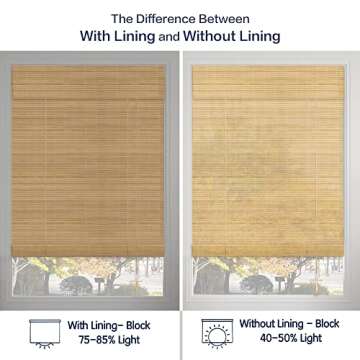 LANTIME Wood Cordless Roman Shades, Lined Blackout Bamboo Window Shades Blinds, Rubkhari