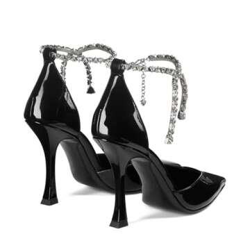 Kapxumo Women's Stiletto Heels Slingback Pumps - Pointed Closed Toe Ankle Rhinestone Strappy Buckle Fashion High Heeled Sandals Black