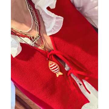 Womens Tie Front Sweater Vest Knit V Neck Lace Up Sleeveless Cardigan Casual Knitted Vest Red