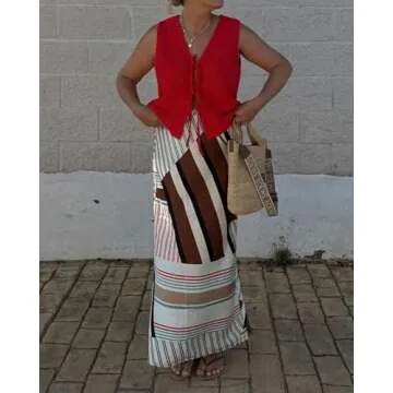 Womens Tie Front Sweater Vest Knit V Neck Lace Up Sleeveless Cardigan Casual Knitted Vest Red