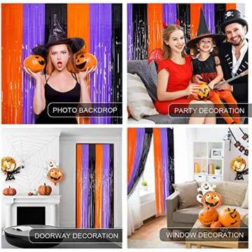 LOLStar 3 Pack Foil Fringe Curtains for Halloween Party