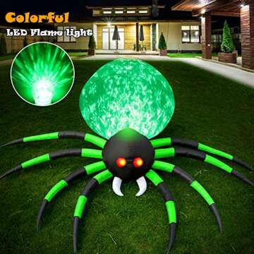 8FT Halloween Inflatables Spider Outdoor Decorations for Yard, Giant Blow up Green Spider with Rotat...