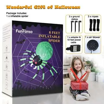 8FT Halloween Inflatables Spider Outdoor Decorations for Yard, Giant Blow up Green Spider with Rotating Fire Flame Light, Large Spooky Spider Props for Halloween Party Garden Lawn House Holiday Decor