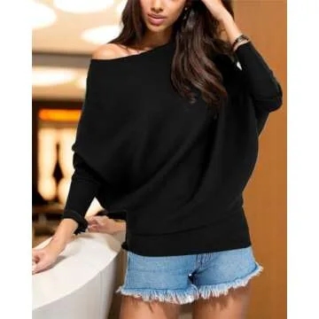 GOLDSTITCH Off Shoulder Pullover Sweater for Women