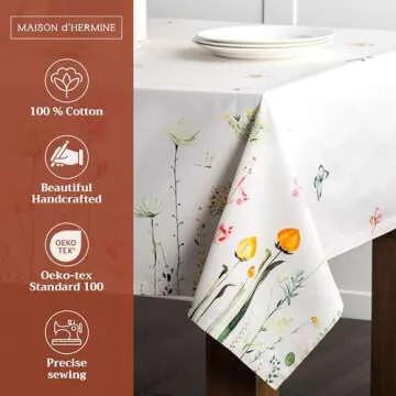 Maison d' Hermine Tablecloth 54"x72" - Botanical Fresh Pattern - Rectangle Decorative Cotton Tablecl...