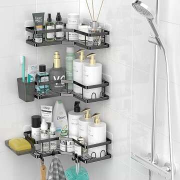 AKTECKE Corner Shower Caddy Bathroom Organizer Adhesive Shower Rack Bathtub Shelves - 3Pack No Drill...