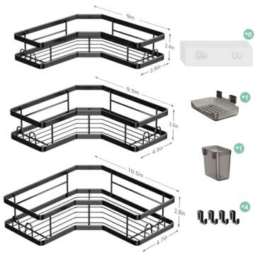 AKTECKE Corner Shower Caddy Bathroom Organizer Adhesive Shower Rack Bathtub Shelves - 3Pack No Drilling Shower Shelf for Inside Shower - Rustproof Bath Tub Organizer
