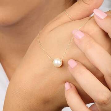Elegant Gold Filled Pearl Necklace - Genuine 9MM Pearl Pendant on Sterling Silver Chain for Women an...