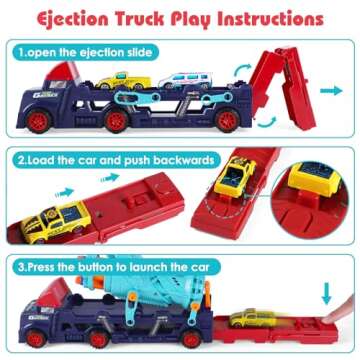 Aokesi Car Carrier Truck Toys for Kids, 4 in 1 Transport Truck Carrier Launcher Toys with 8 Alloy Car, Ideal Gift for Boys Aged 3+