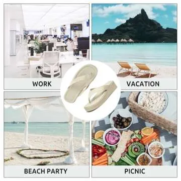 CentroPoint Women's T-strap Thong Platform Flip Flops Fashion Lightweight Wedge Sandals Slip On Memory Foam Slides(Beige PU, Numeric_7)