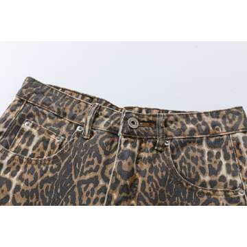 Ponitrack Y2k Leopard Pants Women High Waisted Cheetah Print Jeans Vintage Trendy Straight Leg Denim Streetwear (Leopard-Light,M,Medium)