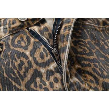 Ponitrack Y2k Leopard Pants Women High Waisted Cheetah Print Jeans Vintage Trendy Straight Leg Denim Streetwear (Leopard-Light,M,Medium)