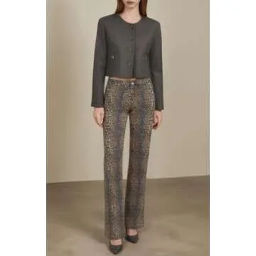 Ponitrack Y2k Leopard Pants Women High Waisted Cheetah Print Jeans Vintage Trendy Straight Leg Denim Streetwear (Leopard-Light,M,Medium)