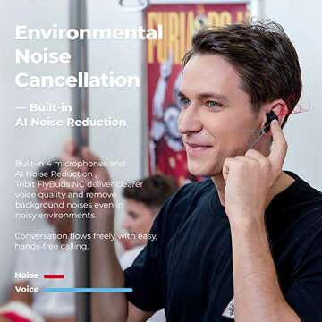 Tribit Wireless Earbuds, Active Noise Cancelling Bluetooth 5.0 Earbuds with Deep Bass ENC 4 Microphone, Smart Touch Control, 35 Hours Playtime for Work/Home/Office, FlyBuds NC, Black (BTHA1)