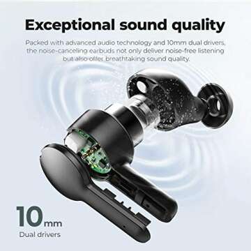 Tribit Wireless Earbuds, Active Noise Cancelling Bluetooth 5.0 Earbuds with Deep Bass ENC 4 Microphone, Smart Touch Control, 35 Hours Playtime for Work/Home/Office, FlyBuds NC, Black (BTHA1)