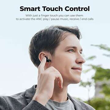 Tribit Wireless Earbuds, Active Noise Cancelling Bluetooth 5.0 Earbuds with Deep Bass ENC 4 Microphone, Smart Touch Control, 35 Hours Playtime for Work/Home/Office, FlyBuds NC, Black (BTHA1)