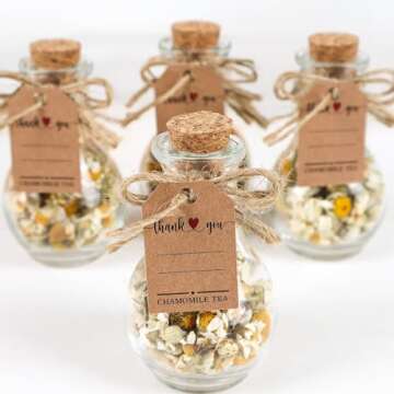 HTF Pack of 10 Wedding Gifts, Tea Party Favors for Women, Wedding Decor, Bridesmaid Gifts, Bridal Shower Gifts, Engagement Gift, Wedding Decorations for Guests (Jar, Chamomile)