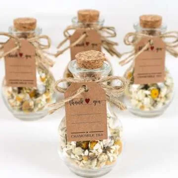 HTF Pack of 10 Wedding Gifts, Tea Party Favors for Women, Wedding Decor, Bridesmaid Gifts, Bridal Shower Gifts, Engagement Gift, Wedding Decorations for Guests (Jar, Chamomile)