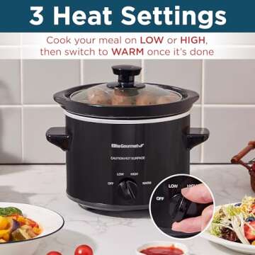 Elite Gourmet MST239X Electric Round Slow Cooker, 2 Quart, Black with Adjustable Temp
