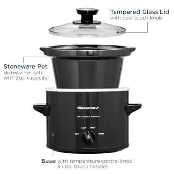 Elite Gourmet 2Qt Electric Slow Cooker with Adjustable Settings