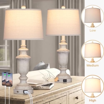 Cinkeda Rustic Touch Lamps Set of 2 with USB Charging