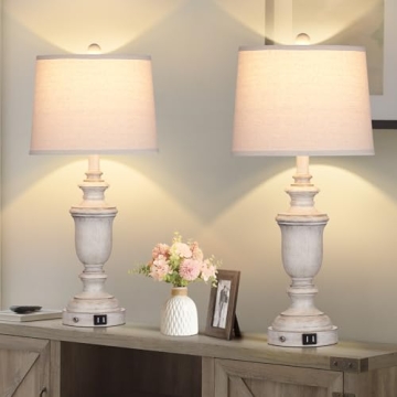 Cinkeda Rustic Touch Lamps Set of 2 with USB Charging