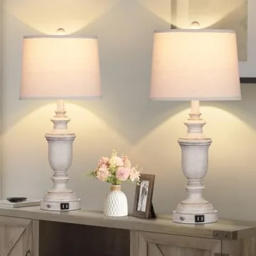 Cinkeda Rustic Touch Lamps Set of 2 with USB Charging
