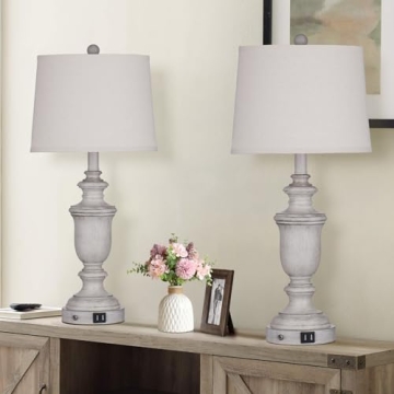 Cinkeda Rustic Touch Lamps Set of 2 with USB Charging
