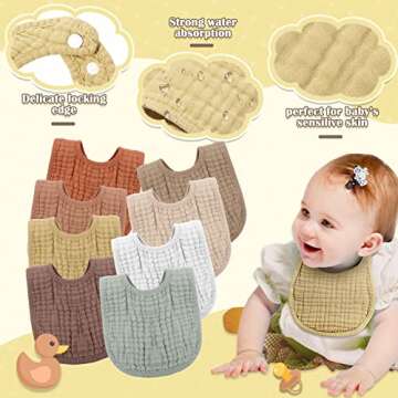 Frienda 8 Pcs Muslin Baby Bibs Cotton Bandana Drool Bibs Bulk for Newborn Infant 6 Absorbent Layers ...