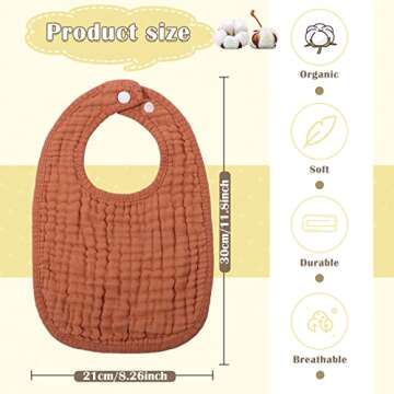 Frienda 8 Pcs Muslin Baby Bibs Cotton Bandana Drool Bibs Bulk for Newborn Infant 6 Absorbent Layers Feeding Accessory(Warm Colors)