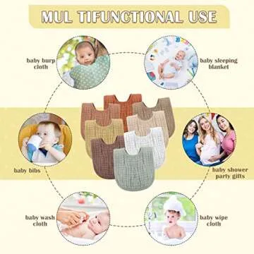Frienda 8 Pcs Muslin Baby Bibs Cotton Bandana Drool Bibs Bulk for Newborn Infant 6 Absorbent Layers Feeding Accessory(Warm Colors)