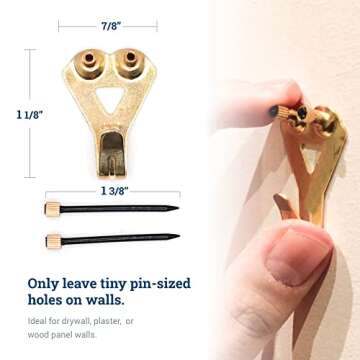 Heavy Picture Hangers 50 lbs - 20 Pack - Picture Hangers for Plaster Walls - Frame Hanging Hooks