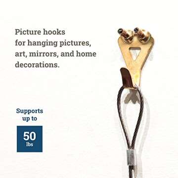 Heavy Picture Hangers 50 lbs - 20 Pack - Picture Hangers for Plaster Walls - Frame Hanging Hooks