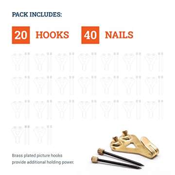 Heavy Picture Hangers 50 lbs - 20 Pack - Picture Hangers for Plaster Walls - Frame Hanging Hooks