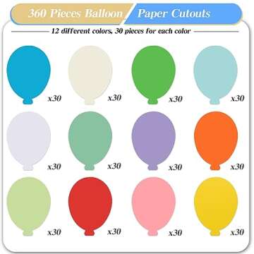 360 Pcs Balloon Cutouts Paper Balloon Shaped Cut-Outs Colorful Hot Air Balloon Die Cuts for Classroo...