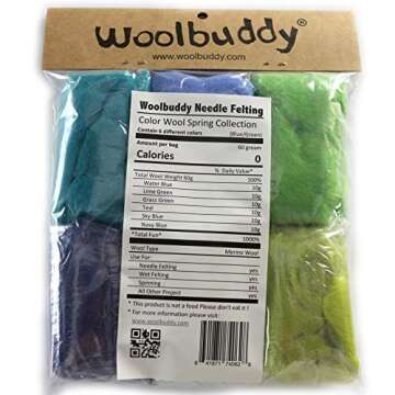 Woolbuddy Needle Felting Wool, Natural Handmade Wool Roving, 6 Vibrant Colors with Instructions (Woo...