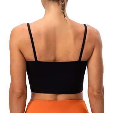 Lavento Women's Longline Sports Bras Yoga Cami Tank Top with Built in Bra (Black, Medium)